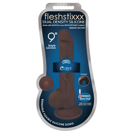 penis-exercise-tools-safe-Curve Toys FLESHSTIXXX 9 in. Posable Dual Density Silicone Dildo with Balls & Suction Cup Brown