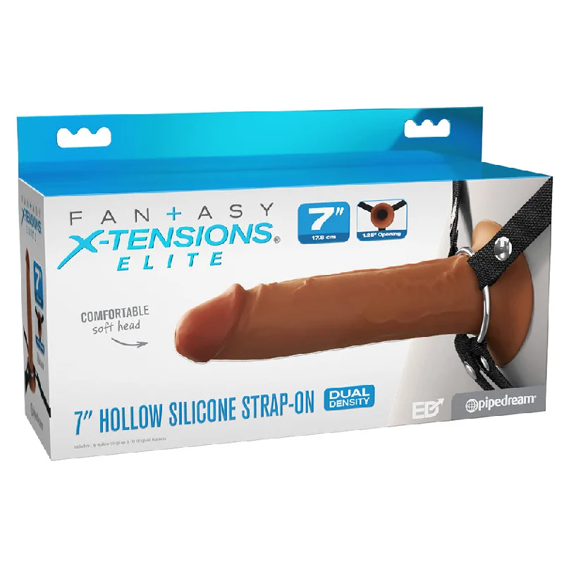 cock ring usage manual-FX Elite 7'' Silicone Hollow Strap-On - Tan 17.8 cm