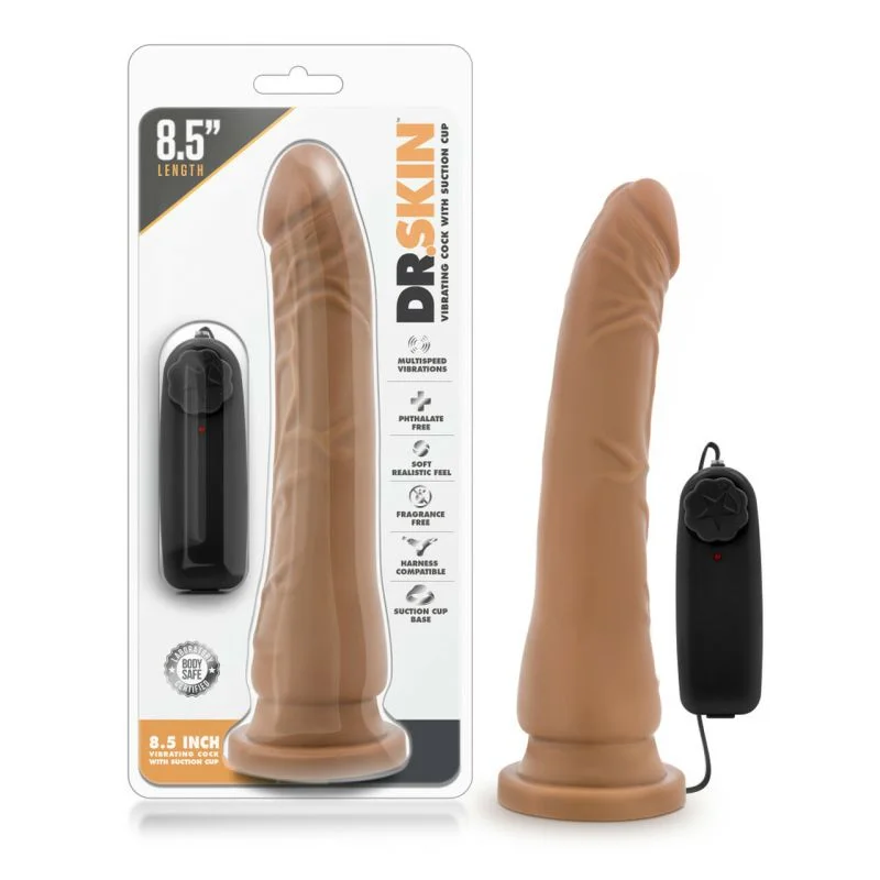 penis-blood-flow-supplements-Dr Skin -  8.5" Vibrating Realistic Cock with Suction - Mocha