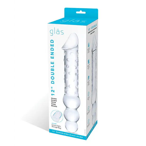 anal toys with narrow tip-Glas 12 in. Double Ended Glass Dildo with Anal Beads