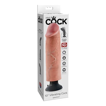 penis-skin-moisture-solutions-Pipedream King Cock 10 in. Vibrating Cock Poseable Dildo With Suction Cup Beige