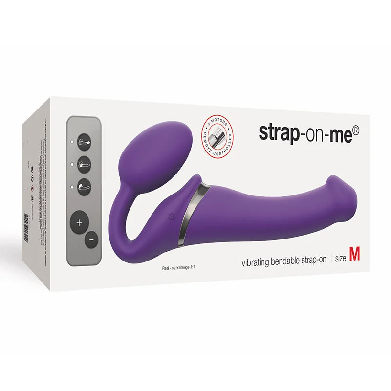 cock ring close fit-Strap-On-Me Vibrating Bendable Silicone Strap-On With Remote Purple M