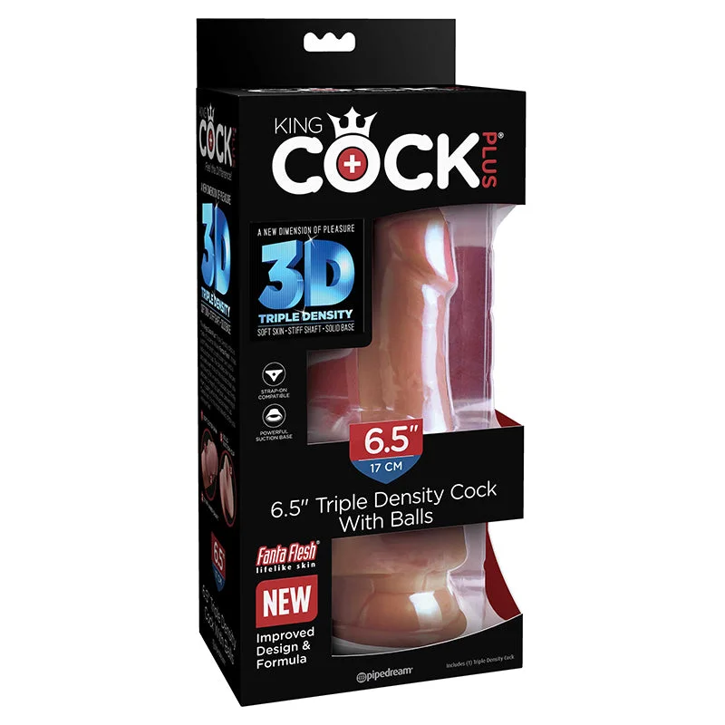 cock ring max stretch-King Cock Plus 6.5 In. Triple Density Cock With Balls Tan