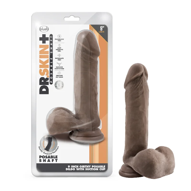 penis-stretching-safety-guide-Dr. Skin Plus - 9 Inch Thick Posable Dildo With  Balls - Chocolate