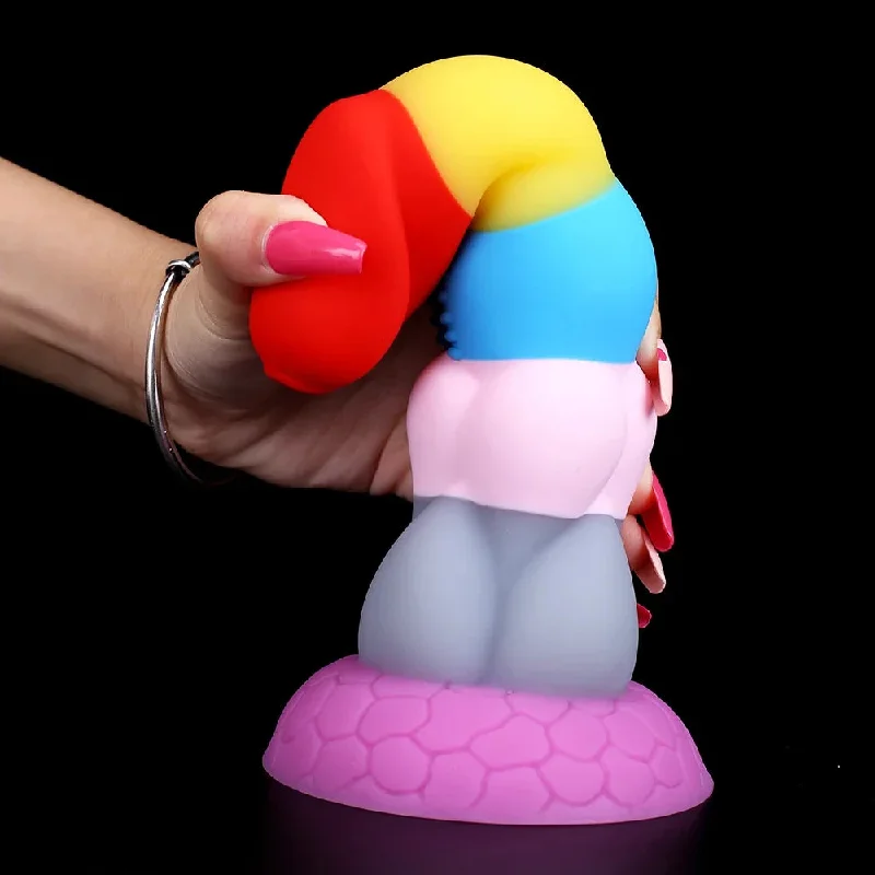 anal toys with smooth velvet-Rainbow Silicone Anal Dildo Butt Plug - Colorful Fantasy Dildos Female Sex Toys