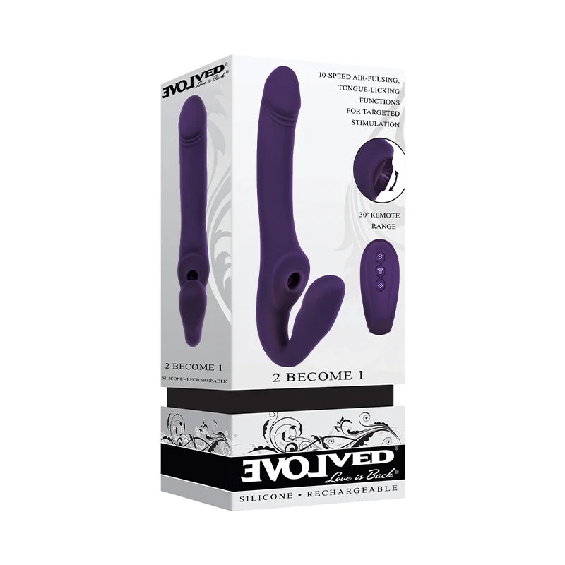 cock ring optimal design-Evolved 2 Become 1 Rechargeable Remote-Controlled Silicone Strapless Strap-On With Suction Purple