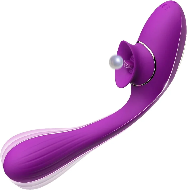 anal toys with shiny vibes-Thrusting Dildo Vibrator for Women,KERERO 2 in 1 Licking & Sucking Rechargeable Vibrator with 10 Modes,180 ° Bendable G spot Vibrator Adult Sex Toys for Womens Couples (Purple)