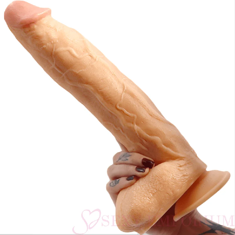 Penis-flopping-Long Texas BBQ 12 Inch Large Dildo Flesh