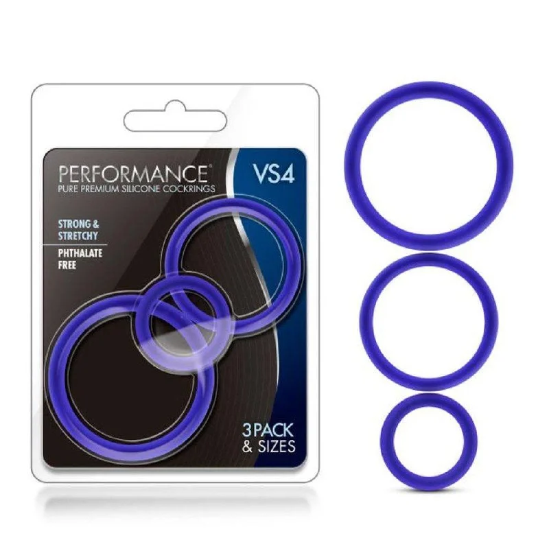 anal toys with fine base-Performance Silicone Cock Ring 3 Pc Set Indigo