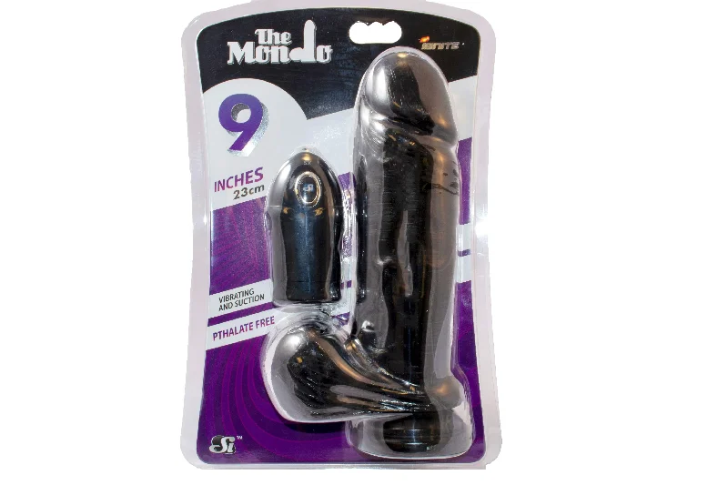 cock ring elite grip-Si-30231 9in THICK COCK W/BALLS W/EGG & SUCTION-BLACK