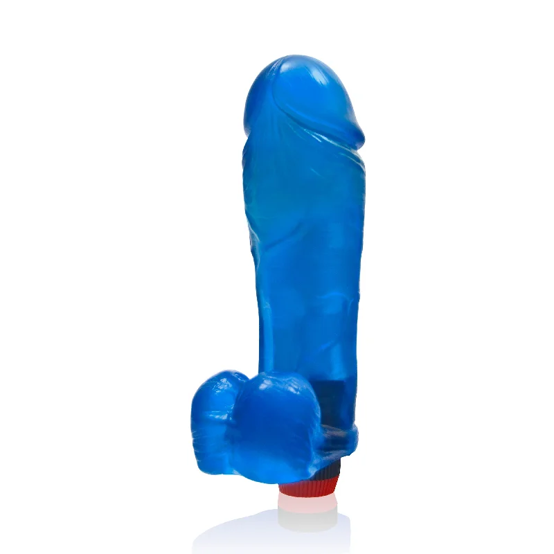 cock ring duo texture-Si-30326 10in THICK COCK W/BALLS & VIBRATION-BLUE