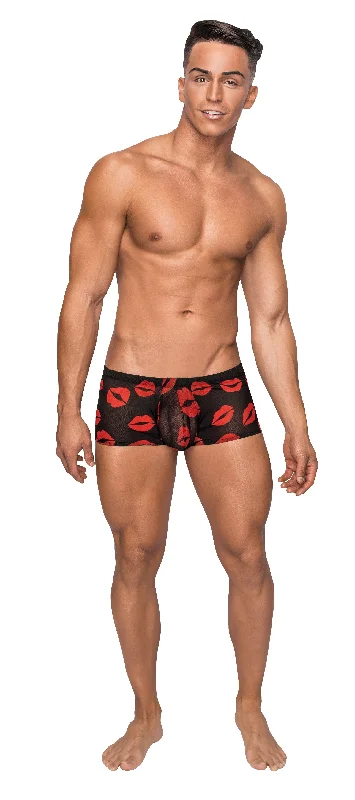 men’s wicking underwear-Kiss Me - Mini Short - Small - Sheer Lips Black