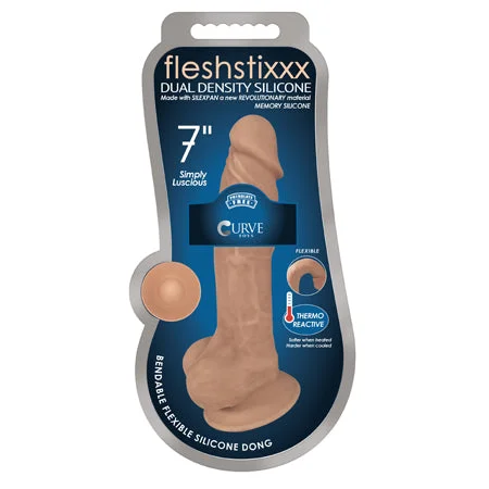 penis-growth-products-reviewed-Curve Toys FLESHSTIXXX 7 in. Posable Dual Density Silicone Dildo with Balls & Suction Cup Tan