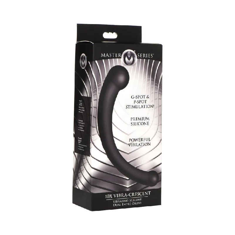 penis-blood-flow-exercises-Master Series 10X Vibra-Crescent Vibrating Silicone Dual Ended Dildo Black