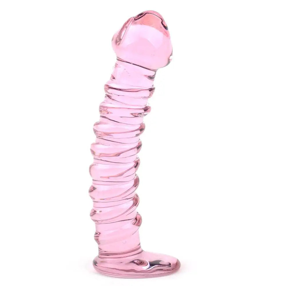 Penis-lined-6.1-inch Textured Pink Large Glass Dildo for Her