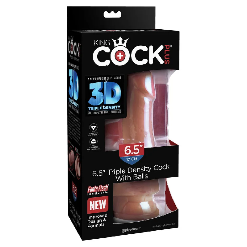 cock ring added texture-King Cock Plus 6.5" Triple Density Cock With Balls Tan