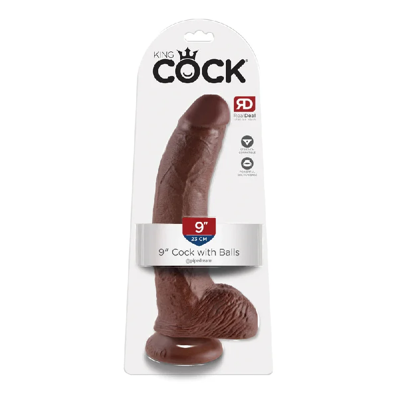 cock ring low feel-King Cock 9" Cock with Balls Brown