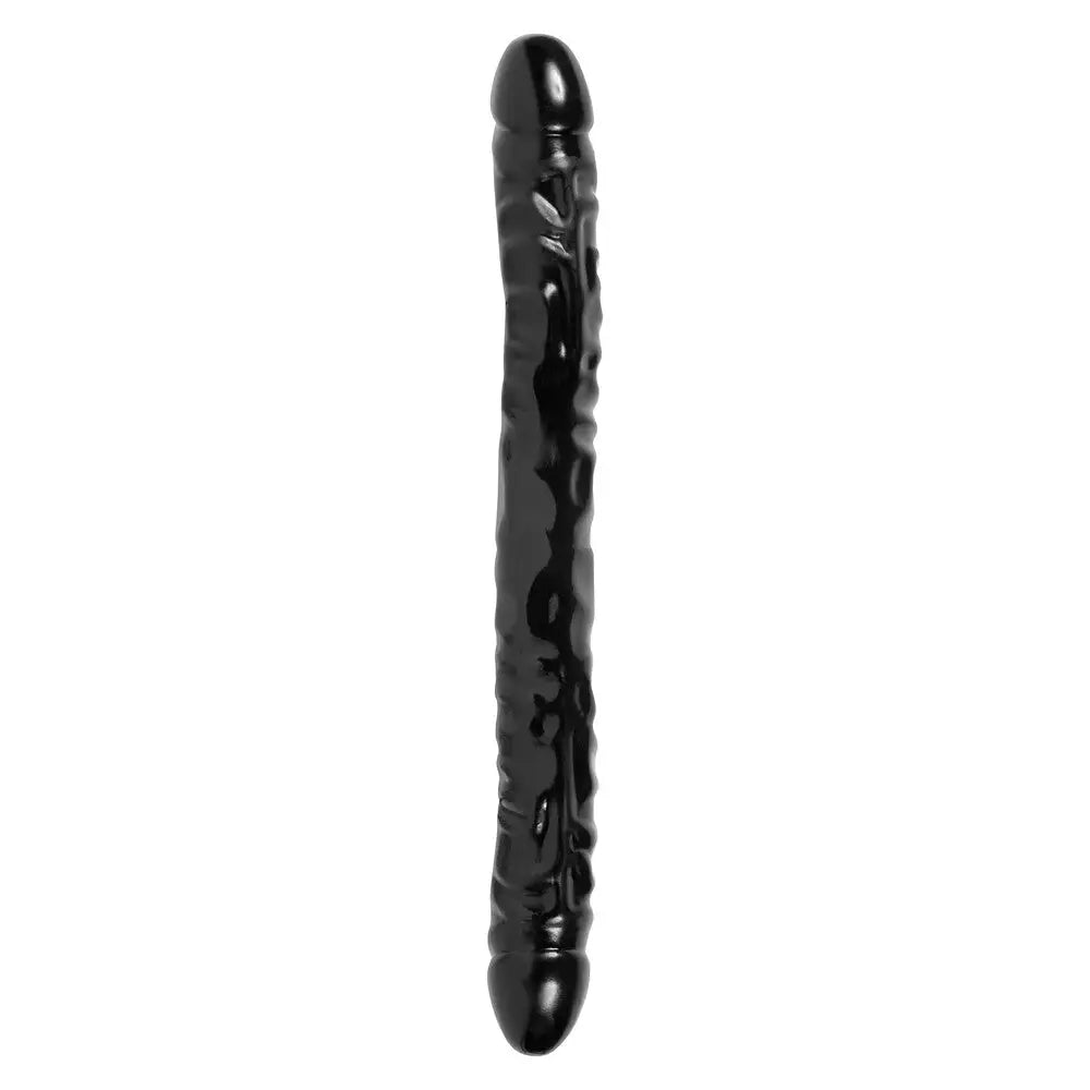 Penis-smeared-12-inch Rubber Massive Black Double-ended Dildo with Veined Detail