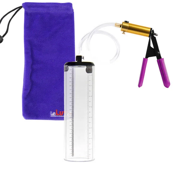 sexy mermaid lingerie-Ultima Penis Pump - Brass, Purple Rubber Grip, Clear Hose - Thick-Walled Cylinder