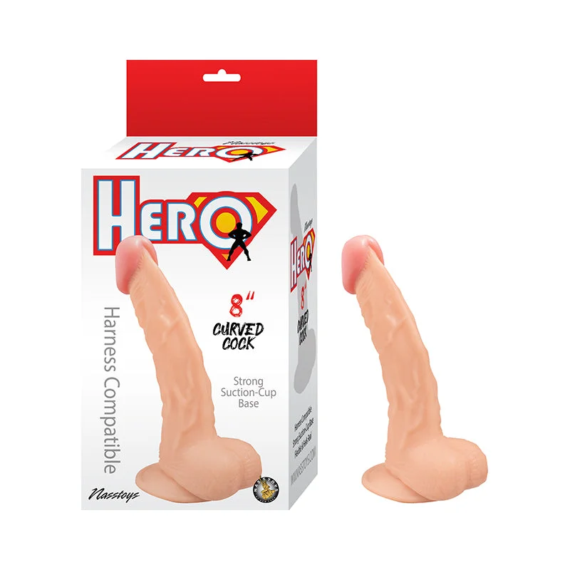 cock ring plush grip-Hero Curved Cock 8in Whte