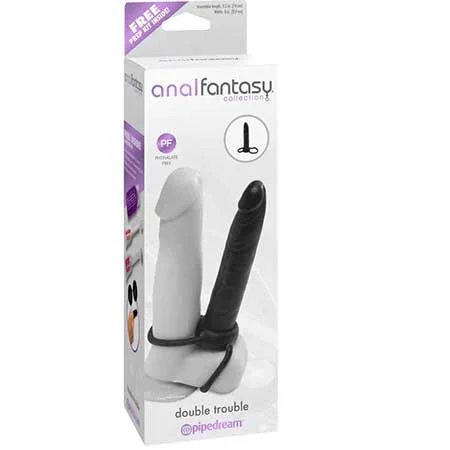 penis-stretching-results-real-Pipedream Anal Fantasy Collection Double Trouble 6 in. Dual-Entry Strap-On Dildo Black