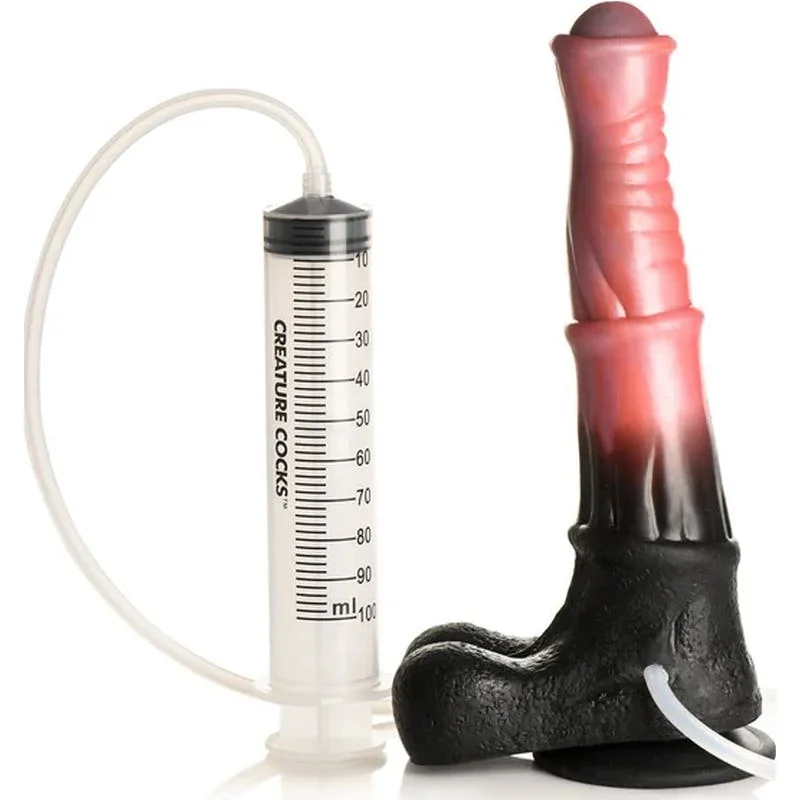 penis-growth-products-reviewed-Creature Cocks - Centaur Explosion Squirting Silicone Dildo - Peach/Black