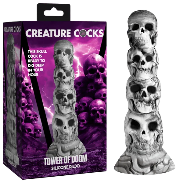 penis-infection-warning-signs-Creature Cocks - Tower of Doom Silicone Dildo - White/Grey