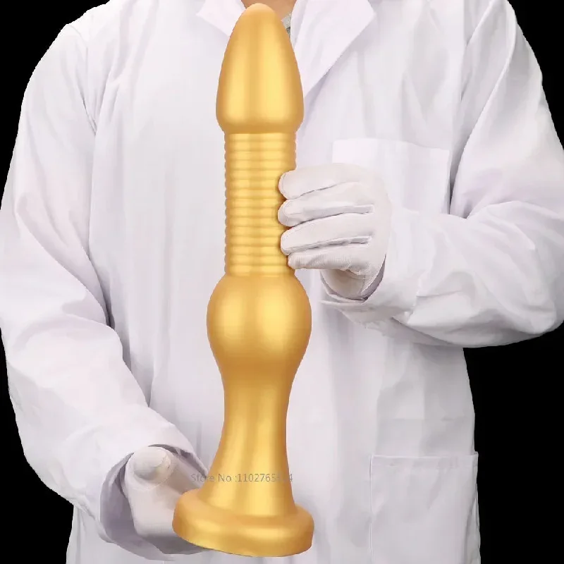 anal toys with robust motors-Huge Silicone Anal Dildo Butt Plug - Knotted Gspot Prostate Massager Suction Cup Sex Toy