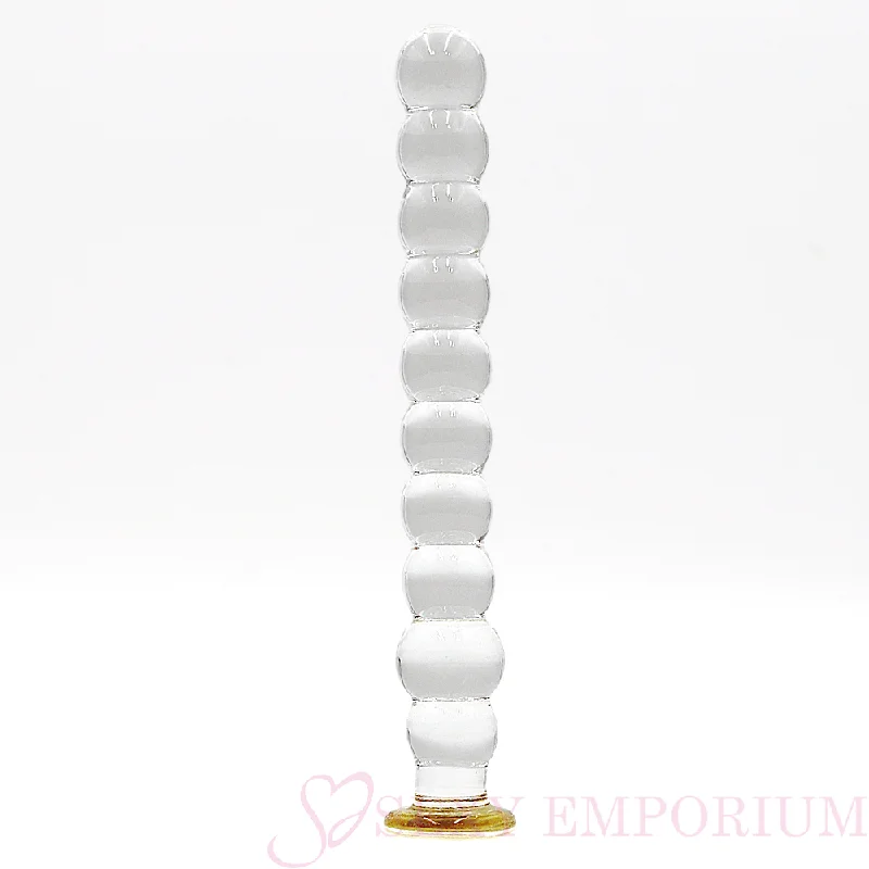 Dildo-warming-8 Inch Bubble Ribbed Glass Dildo