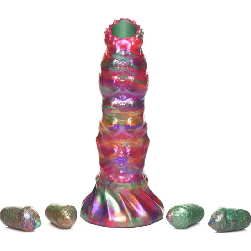 penis-health-for-teenagers-Creature Cocks - Larva Silicone Ovipositor Dildo w/ Eggs - Rainbow