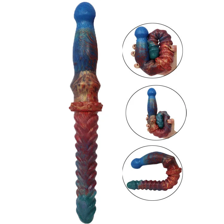 Penis-feverish-Silicone Colorful Fishbone Pattern Double Ended Dildo 36cm