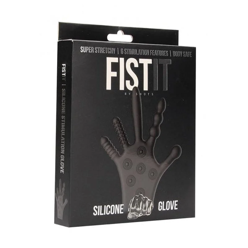 cock ring peak texture-Fist It Silicone Stimulation Glove - Black