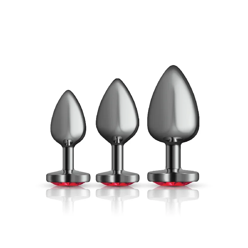 anal toys for discreet comfort-Presale Only - Cheeky Charms - Metal Butt Plug  Gunmetal - Heart Dark Red - Anal Trainer Kit