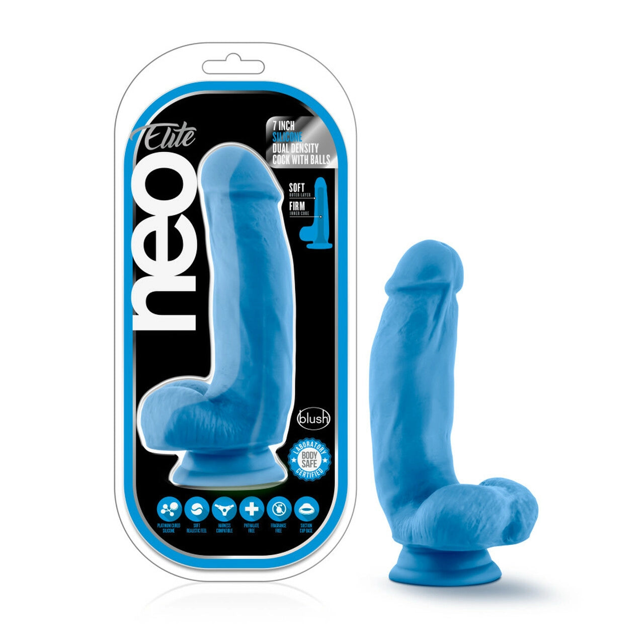 cock ring bespoke comfort-Neo Elite - 7 inch Silicone Dual Density Cock with Balls -  Blue/Pink