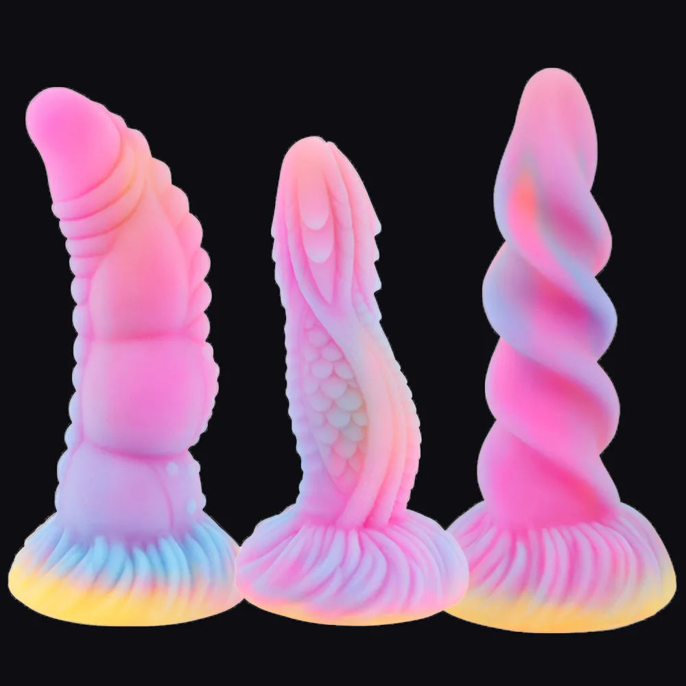 anal toys for intense comfort-New Luminous Anal Toys Huge Dragon Dildos Glowing Monster Penis Colourful Butt Plug Soft Dildo with Suction Cup for Women Men