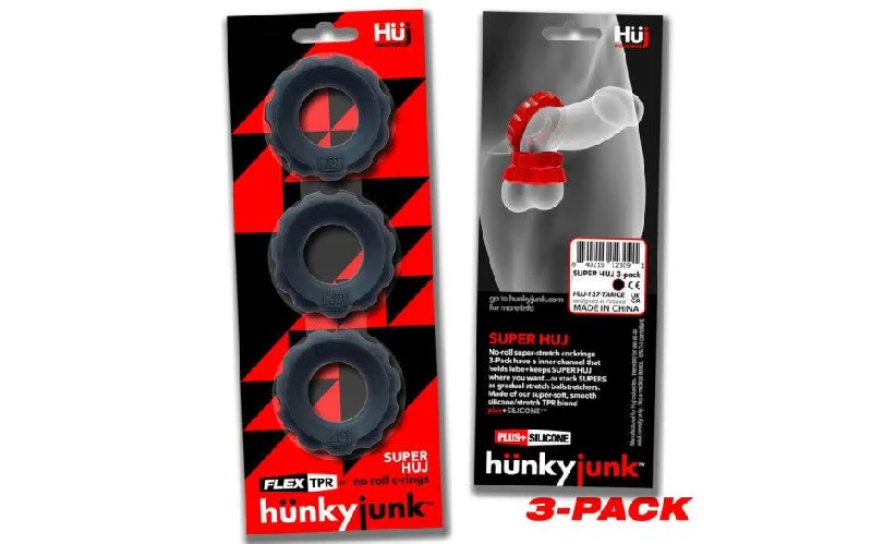 anal toys with rigid shaft-Super Hunkyjunk 3 Pc Cockrings Tar Ice