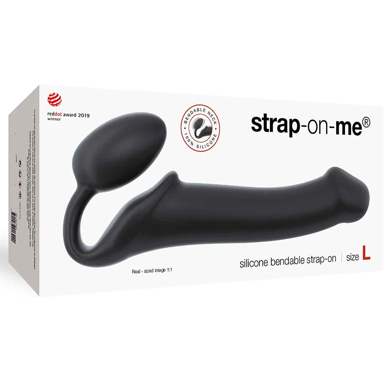 cock ring private use-Strap-On-Me Semi-Realistic Bendable Silicone Strap-On Black L