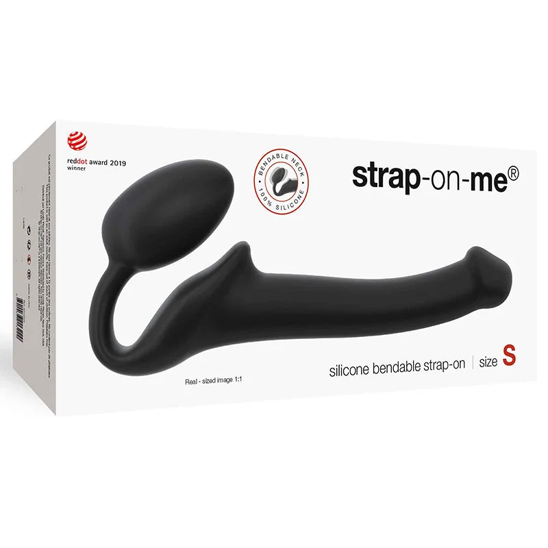 cock ring fine texture-Strap-On-Me Semi-Realistic Bendable Silicone Strap-On Black S