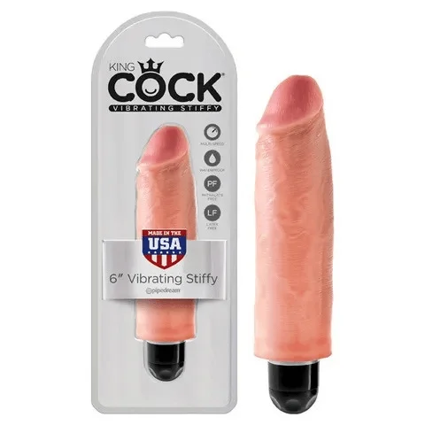 Penis-grooved-King Cock 6" Vibrating Dildo- Flesh