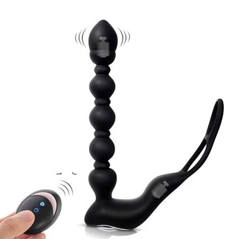 anal toys with curved shaft-Remote Control Anal Beads Prostate Massager - Vibrating Cock Ring Male Sex Toys