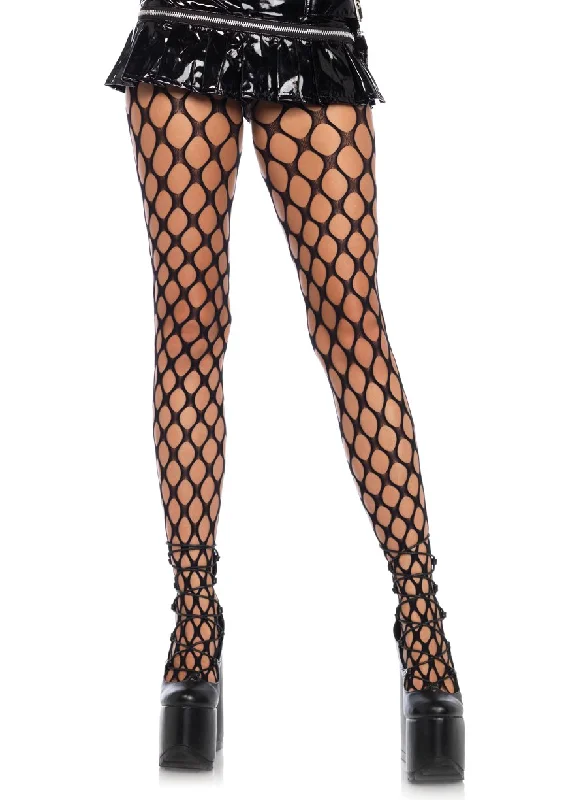 satin racerback bra-Jumbo Pothole Net Tights - Black - One Size