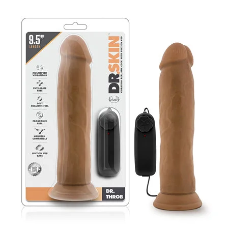 penis-measurement-guide-accurate-Blush Dr. Skin Dr. Throb Realistic 9.5 in. Vibrating Dildo with Suction Cup Tan