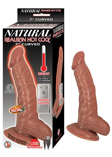 cock ring simple clean-Natural Realskin Hot Cock Curved 7 Inch - Brown