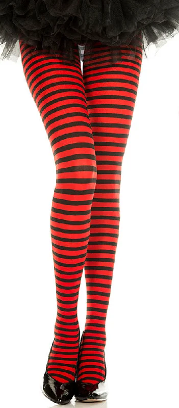 satin suspender set-Striped Tights - One Size - Black/red