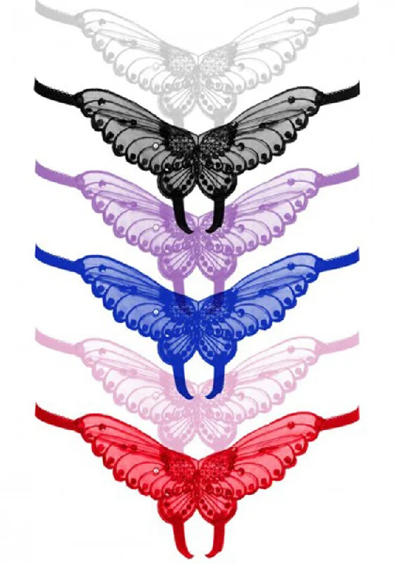 plush bralette red-Butterfly Crotchless Panty With Pearl Accents - Assorted Colors - One Size