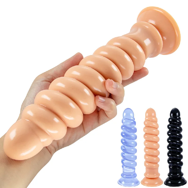 anal toys with soft relaxation-Long Spiral Silicone Dildo Anal Plug - Big Expansion Anal Dildos with Suction Cup Butt Plug