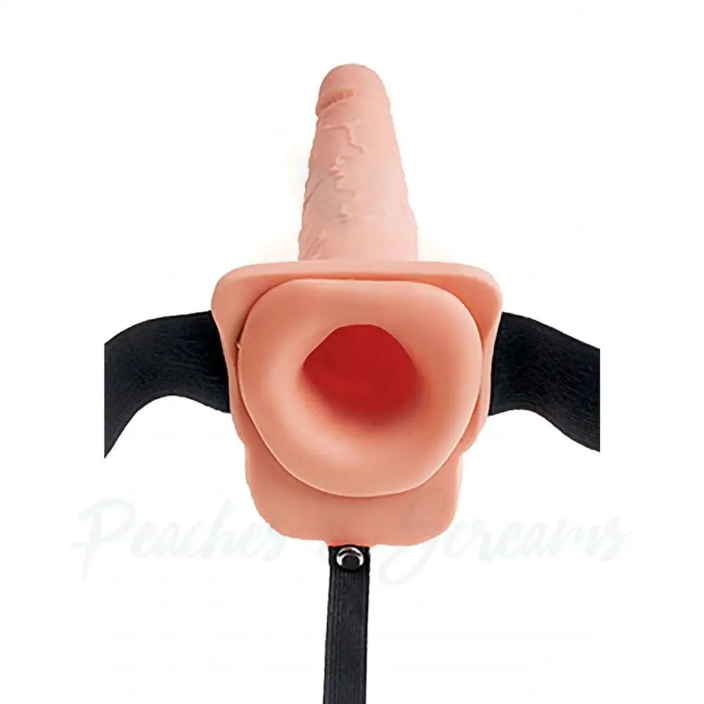 Dildo-rattling-Fetish Fantasy 8.5 Inch Flesh Pink Hollow Squirting Strap on Dildo