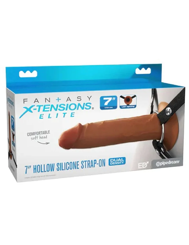 cock ring muted grip-Fantasy X-Tensions Elite 7 inches Silicone Hollow Strap Dual Density - Brown