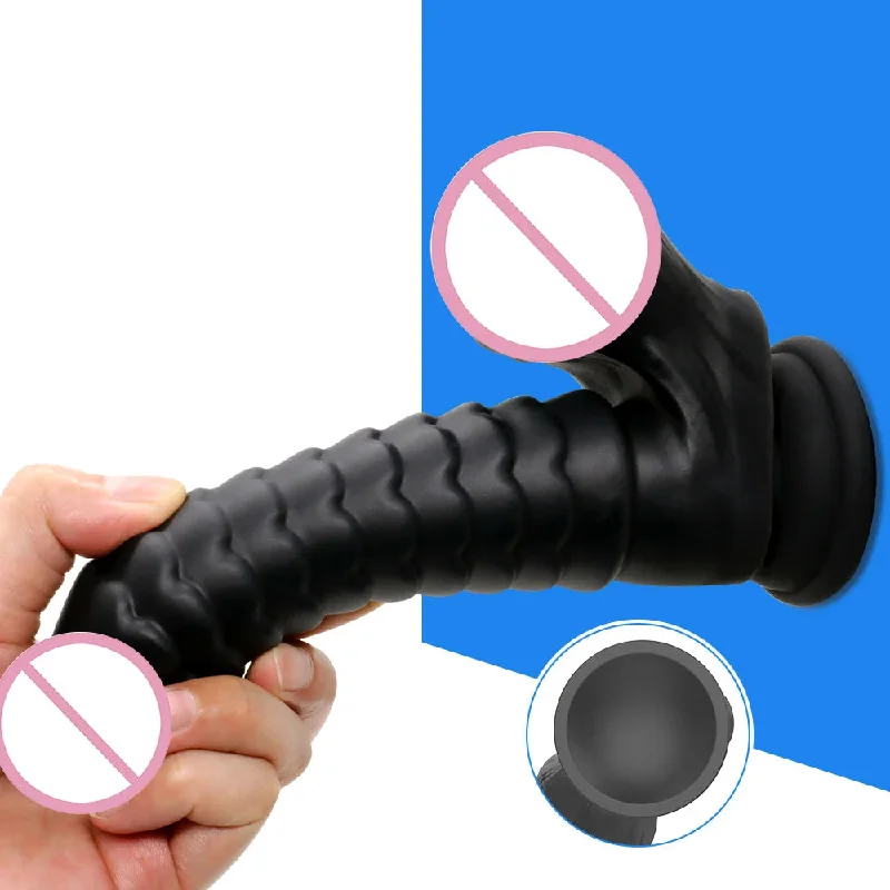 anal toys for quick relaxation-Silicone Black Dildo - Big Ripples Monster Dildos Anal Plug Sex Toys - Domlust