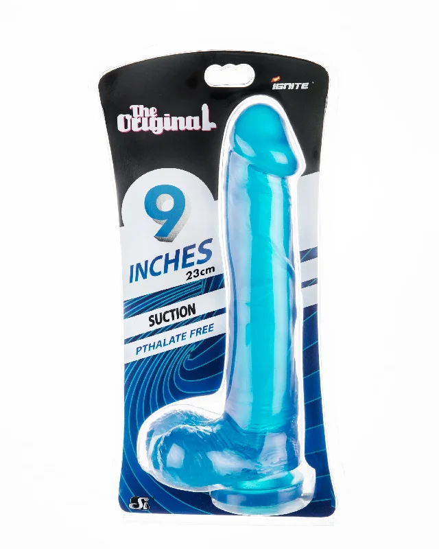 cock ring duo grip-Si-20616 9in COCK W/BALLS W/SUCTION-BLUE